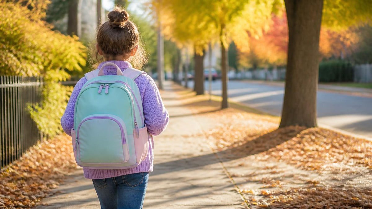 kind met boekentas op weg naar school