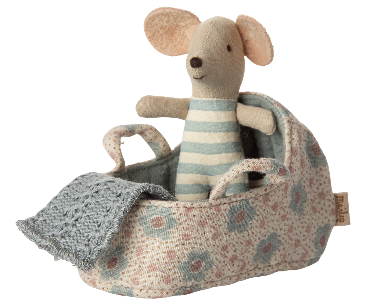 Maileg | Draagmand Baby Muis Blue