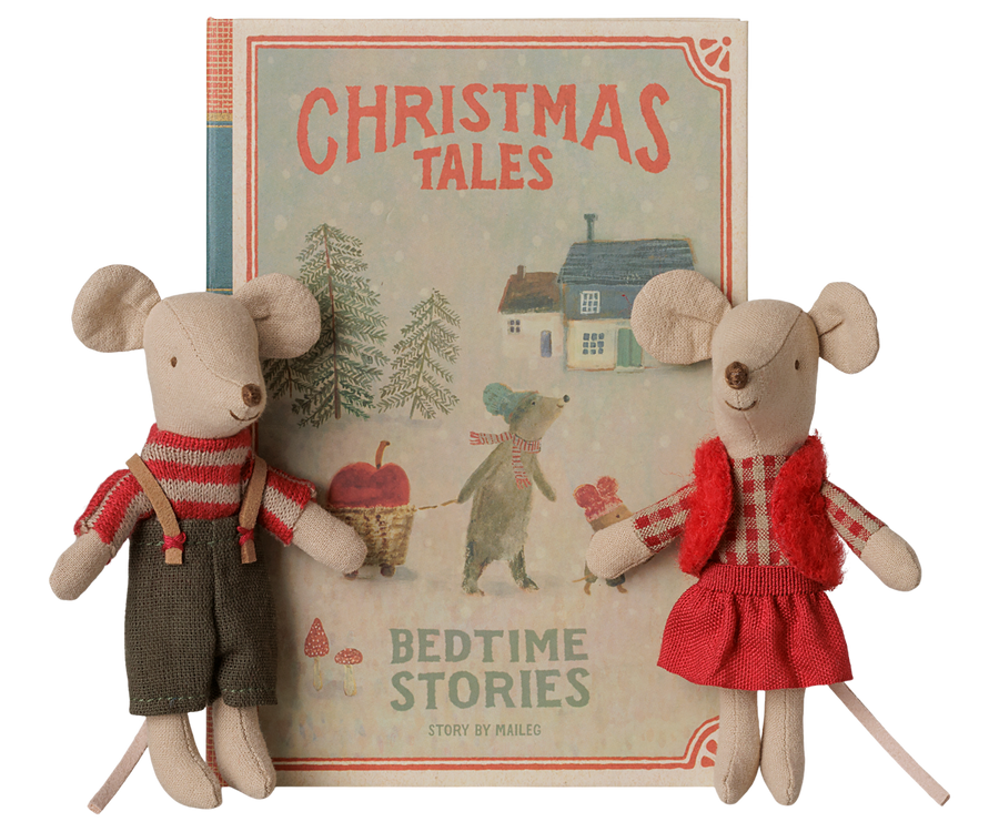 Maileg christmas twin mice little sister and brother in book - poppen accessoires