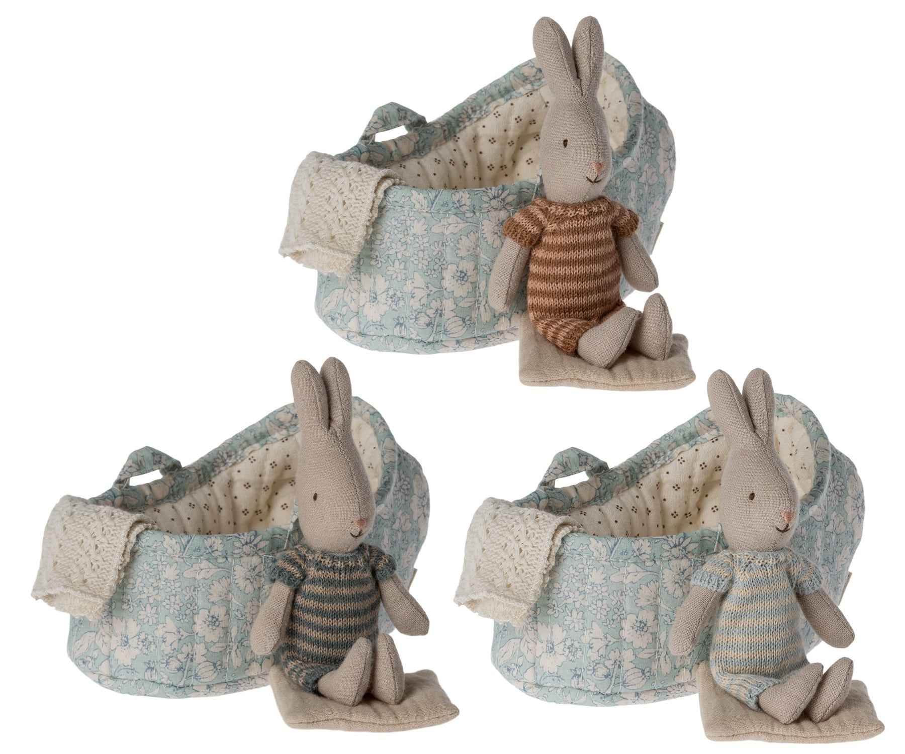 Maileg | Rabbit in Carry Basket - Blue - Light Blue