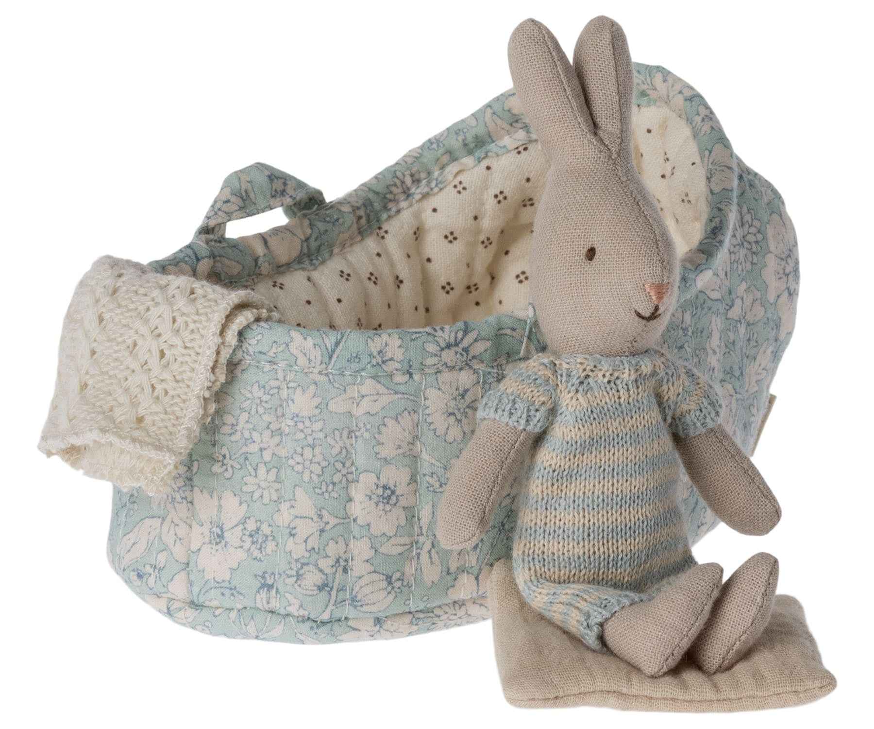 Maileg | Rabbit In Carry Basket - Blue - Light Blue