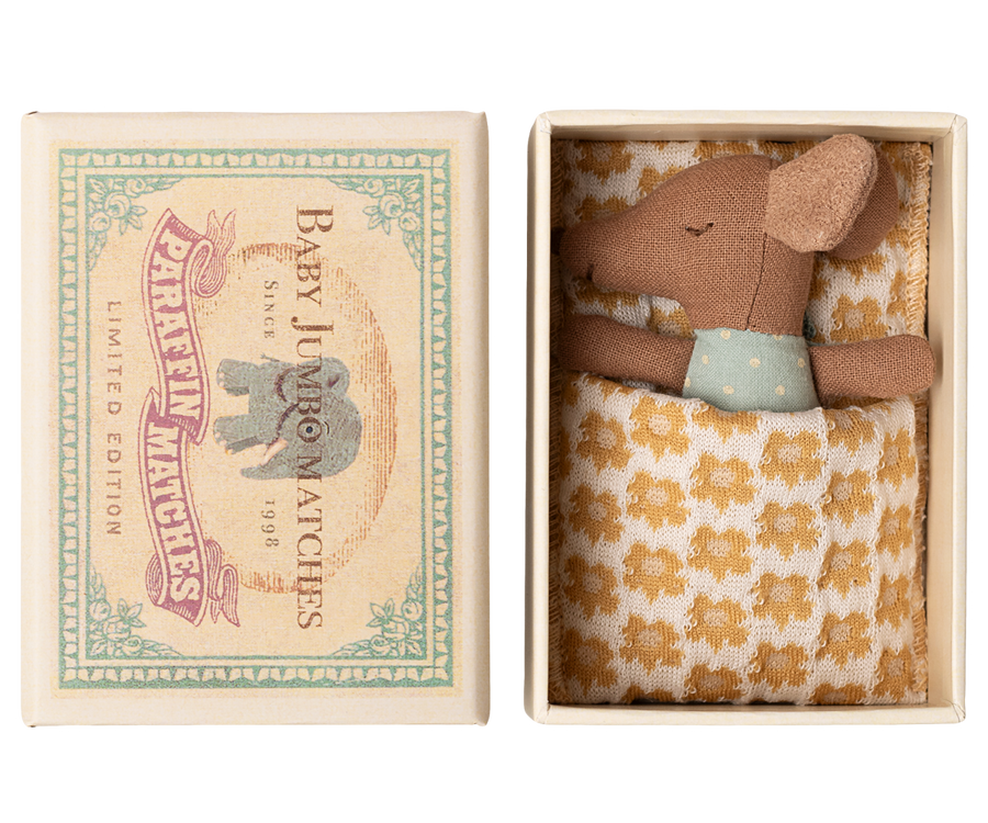 Maileg | Slaperige Wakker Wordende Babymuis In Luciferdoosje Blue