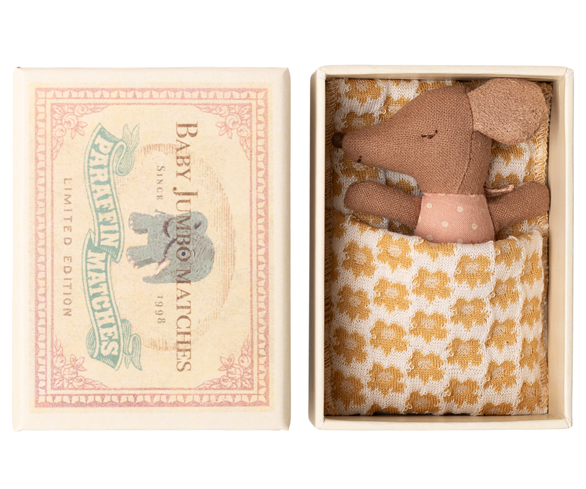 Maileg | Sleepy Waking-Up Baby Mouse in Rose Matchbox