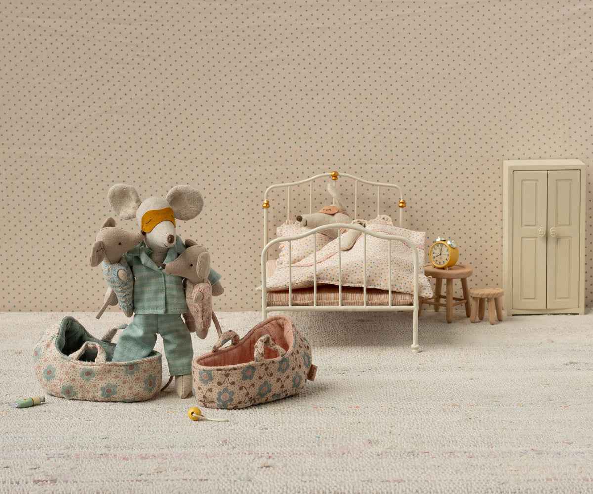 Maileg | Baby Mouse in Blue Carry Basket