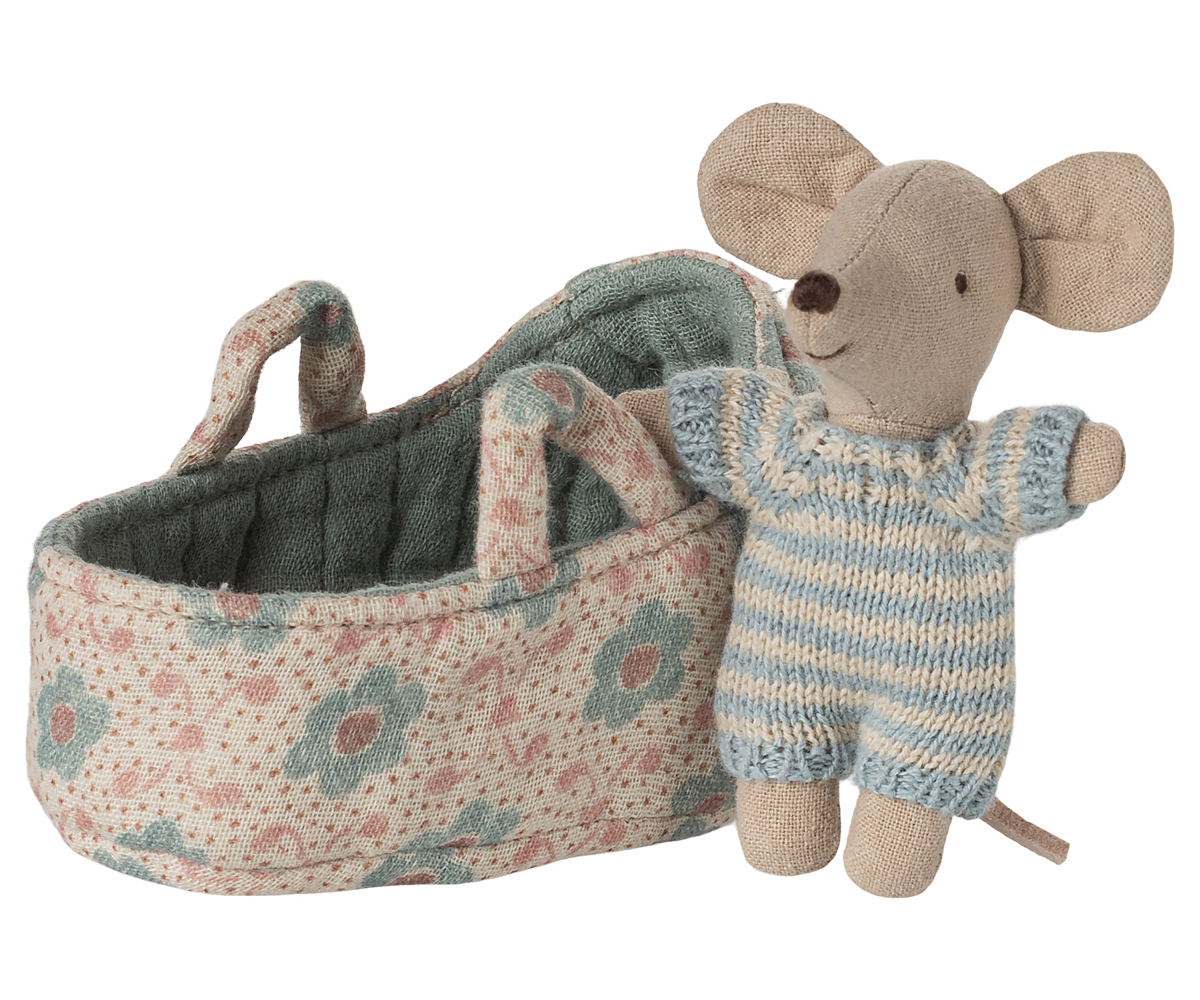 Maileg | Baby Muis In Draagmandje Blauw