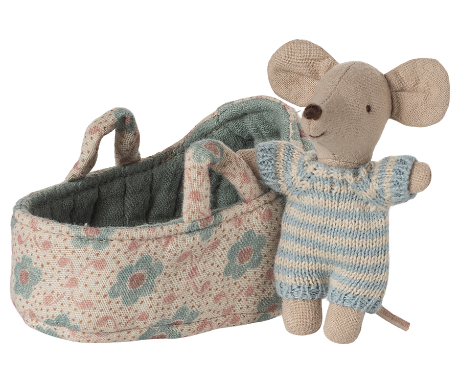 Maileg | Baby Muis In Draagmandje Blauw