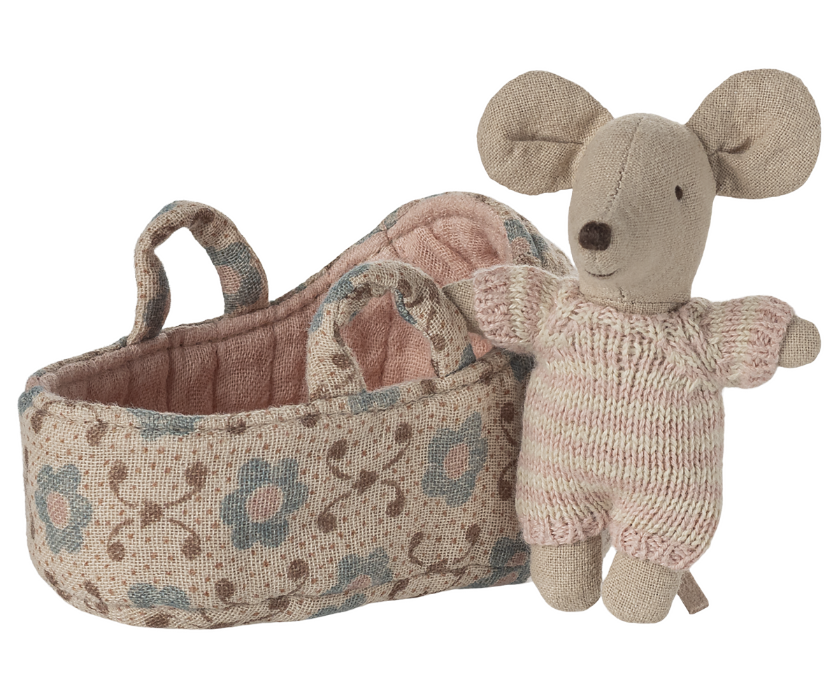 Maileg | Baby Muis In Draagmandje Rose