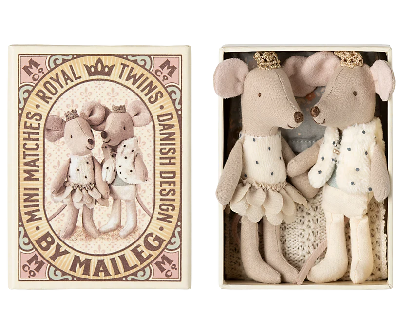 Maileg | Royal Twin Mice, Little Sister and Little Brother in a matchbox