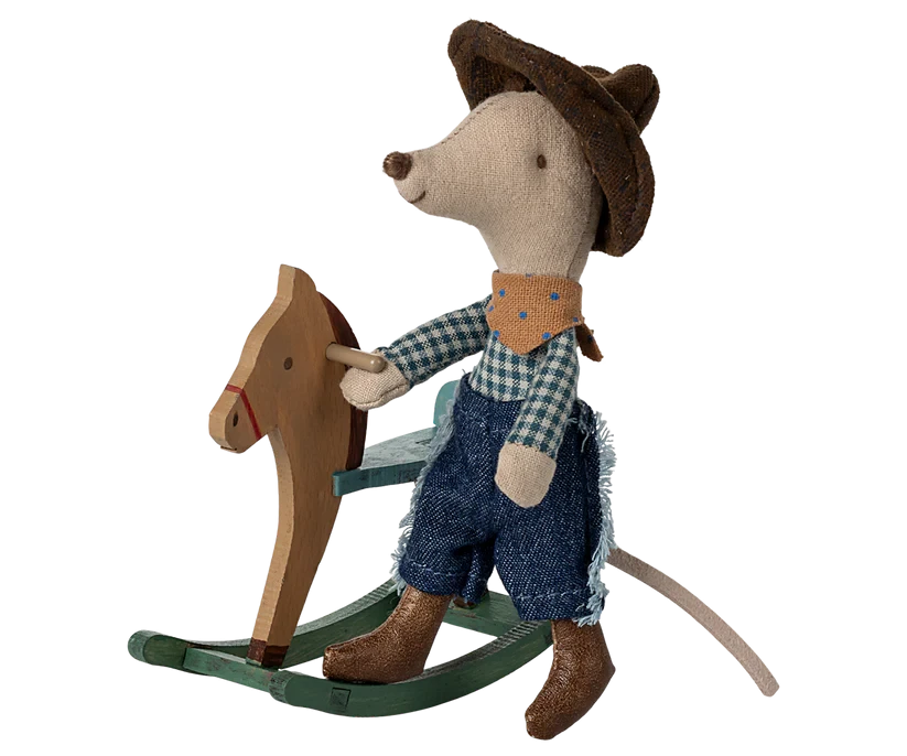 Maileg | Cowboy Mouse on Rocking Horse, Little Brother