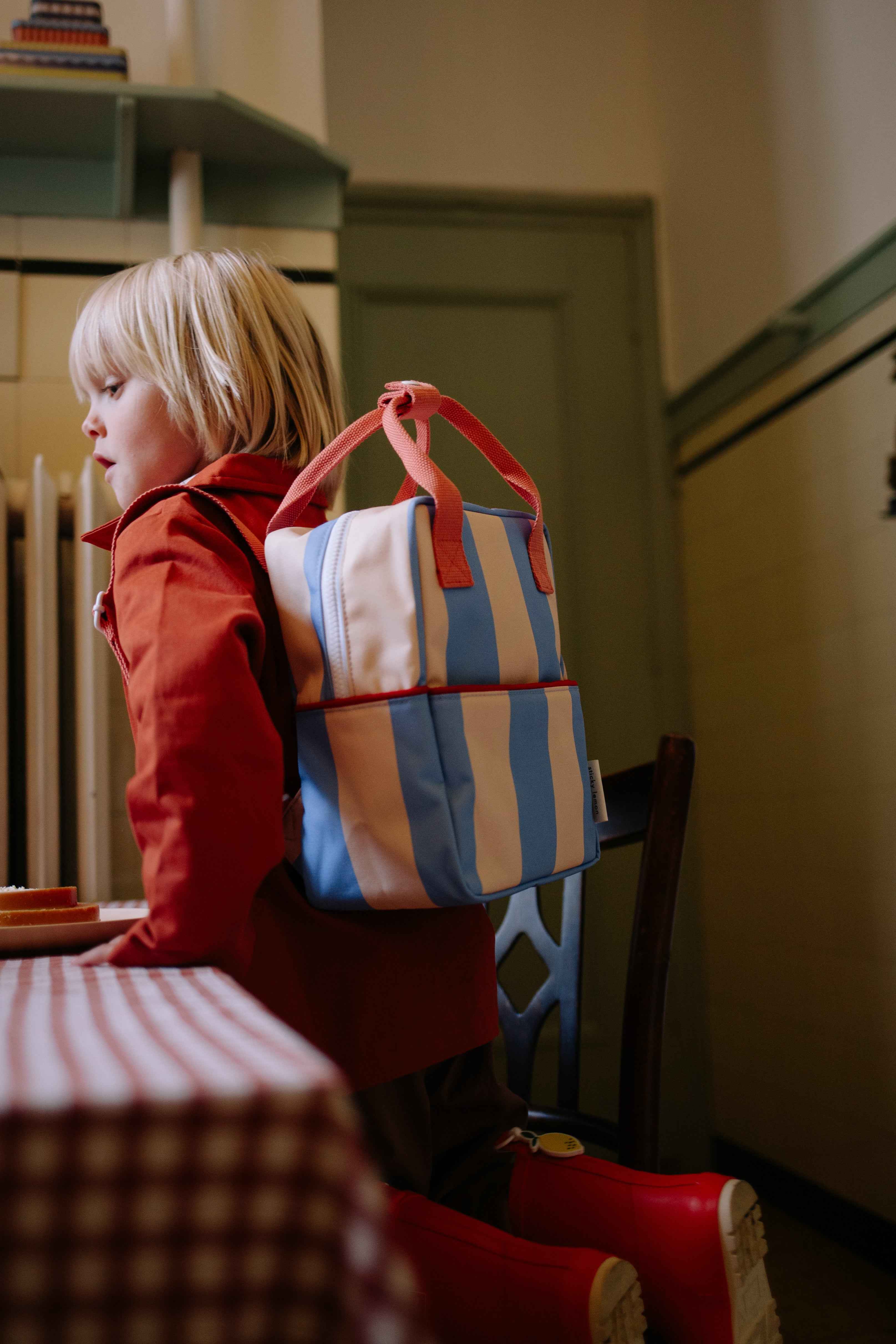 Sticky Lemon | backpack small lemon tree stripes cloud blue + twiggy beige