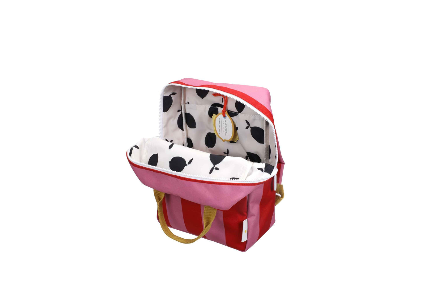 Sticky Lemon | backpack medium lemon tree stripes red apple + rosebay pink