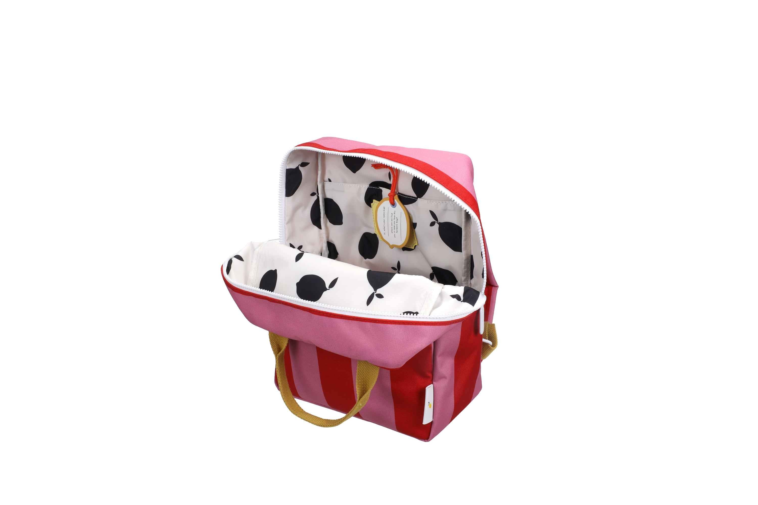 Sticky Lemon | backpack medium lemon tree stripes red apple + rosebay pink