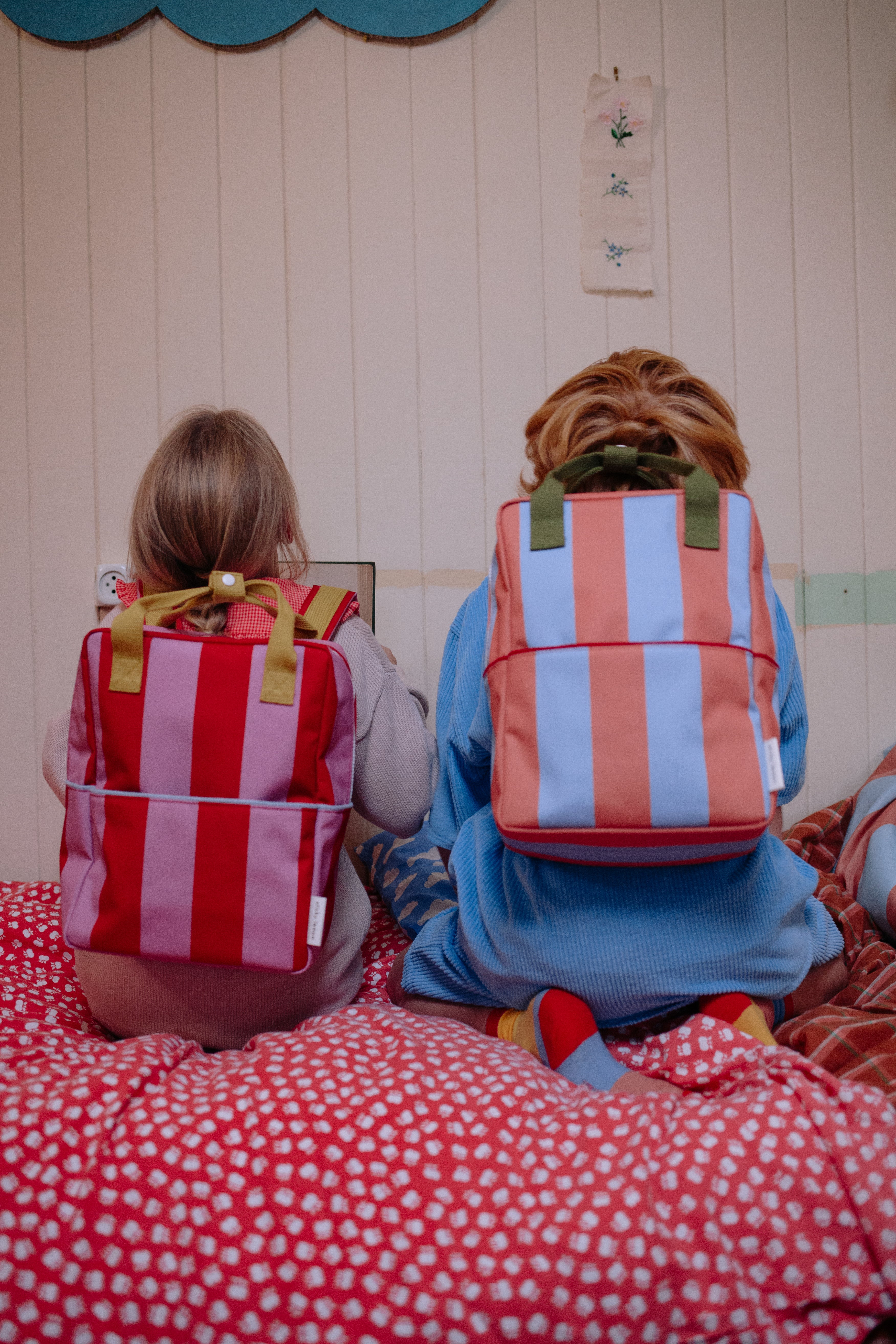 Sticky Lemon | backpack medium lemon tree stripes red apple + rosebay pink
