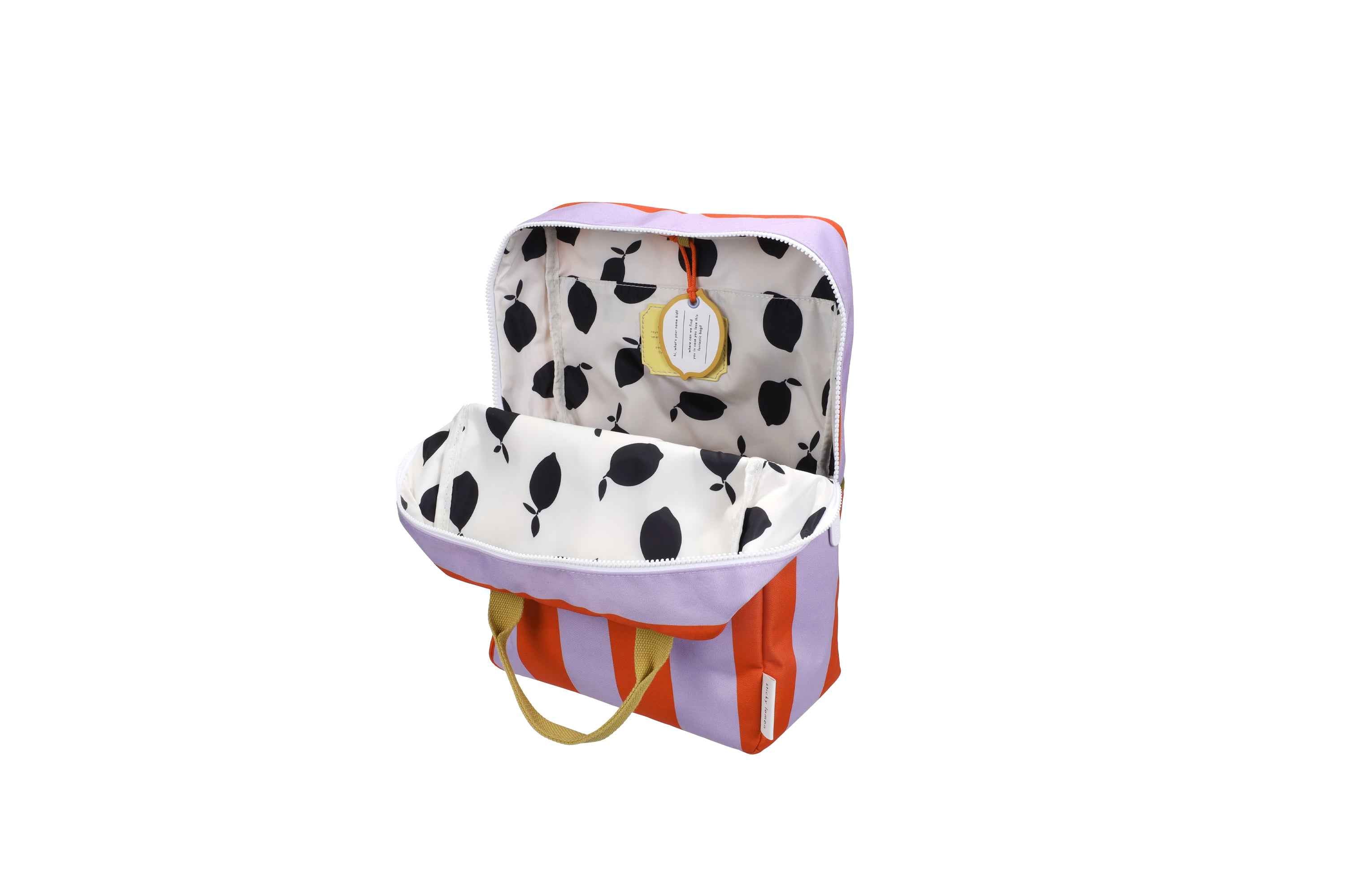 Sticky Lemon | backpack large lemon tree stripes campfire orange + dewi lilac