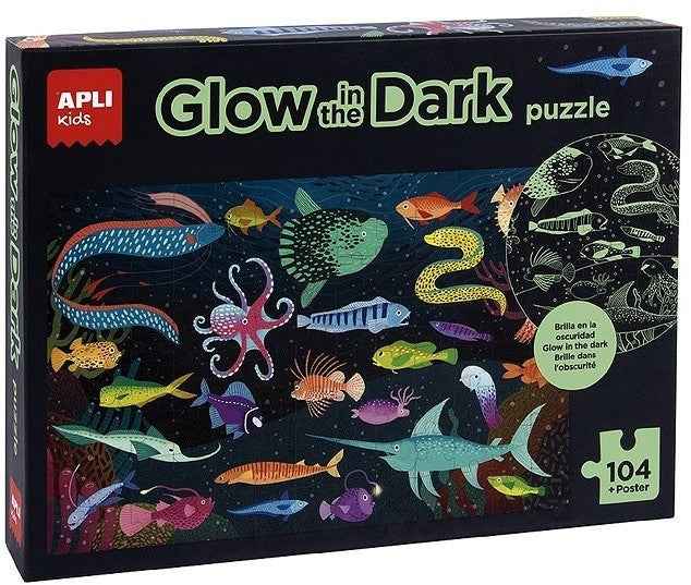 APLI | Glow-in-the-Dark Ocean Puzzle + Poster, 104 Pieces