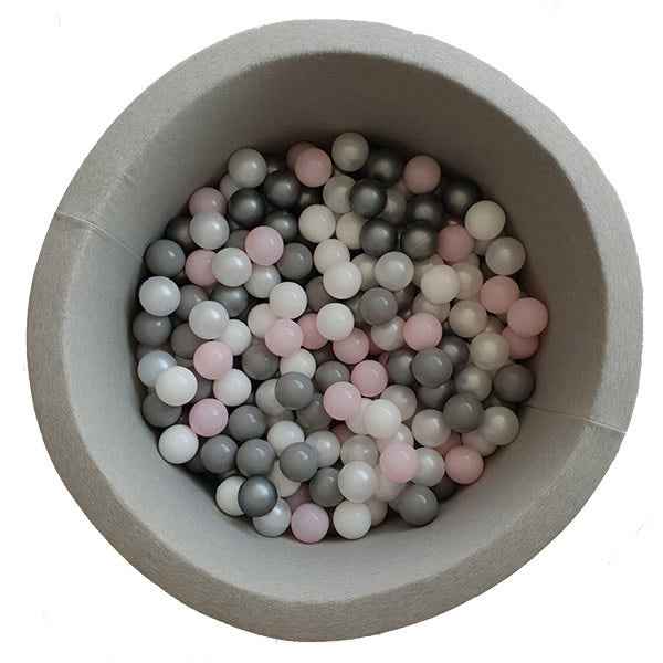 Ball pit - grey - including 200 white-pearl-grey-silver-pastel pink balls