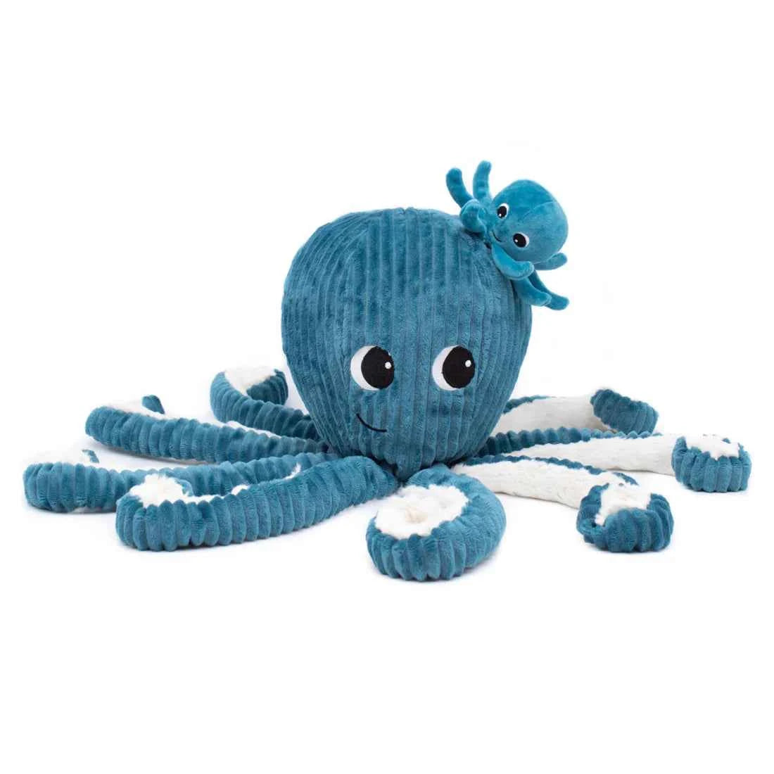 Les Déglingos | Les Ptipotos - Plush Cuddly Filou the Octopus Mother and Her Baby Blue