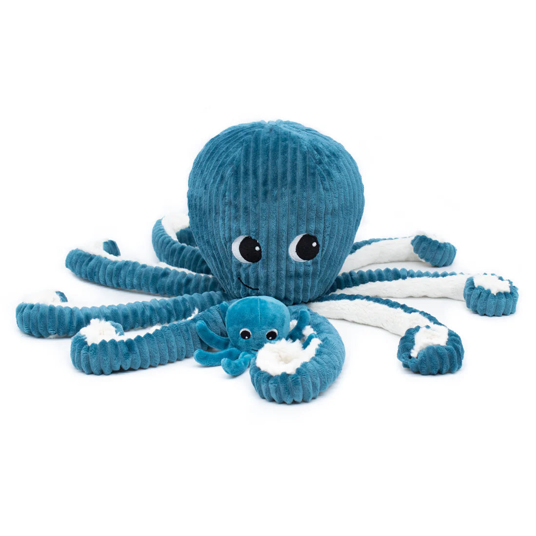 Les duéglingos | Les Ptipotos - Pluche Knuffel Filou De Octopus Moeder En Haar Baby Blauw