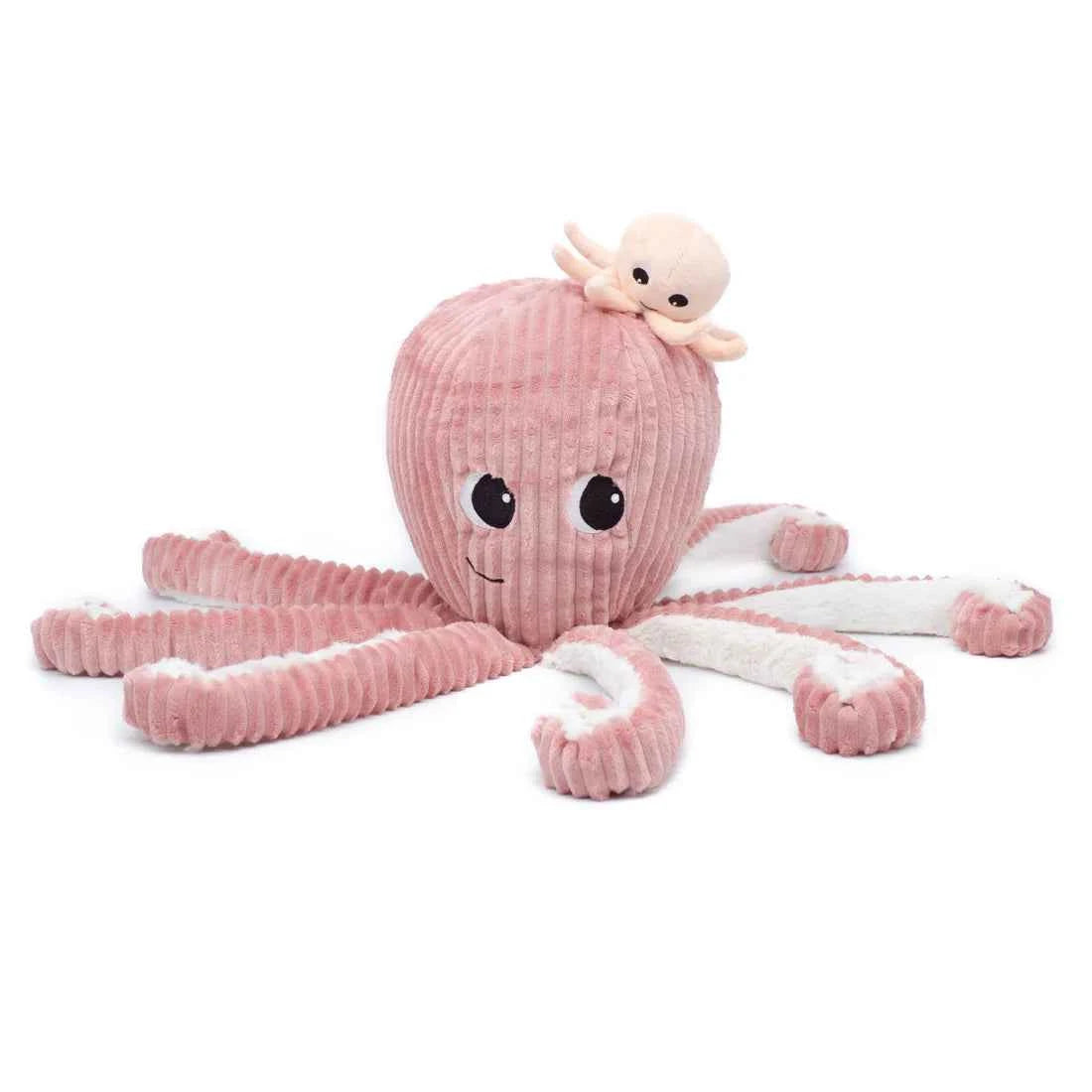 Les Déglingos | Les Ptipotos - Plush Cuddly Octopus Filou, His Mother and Her Baby, Pink