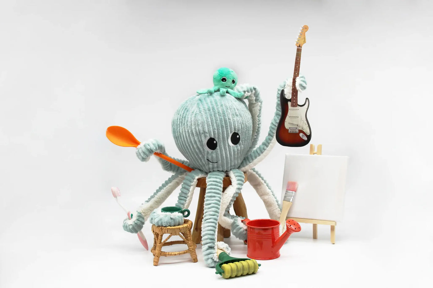 Les duéglingos | Les Ptipotos - Pluche Knuffel Filou De Octopus Moeder En Haar Baby Mint