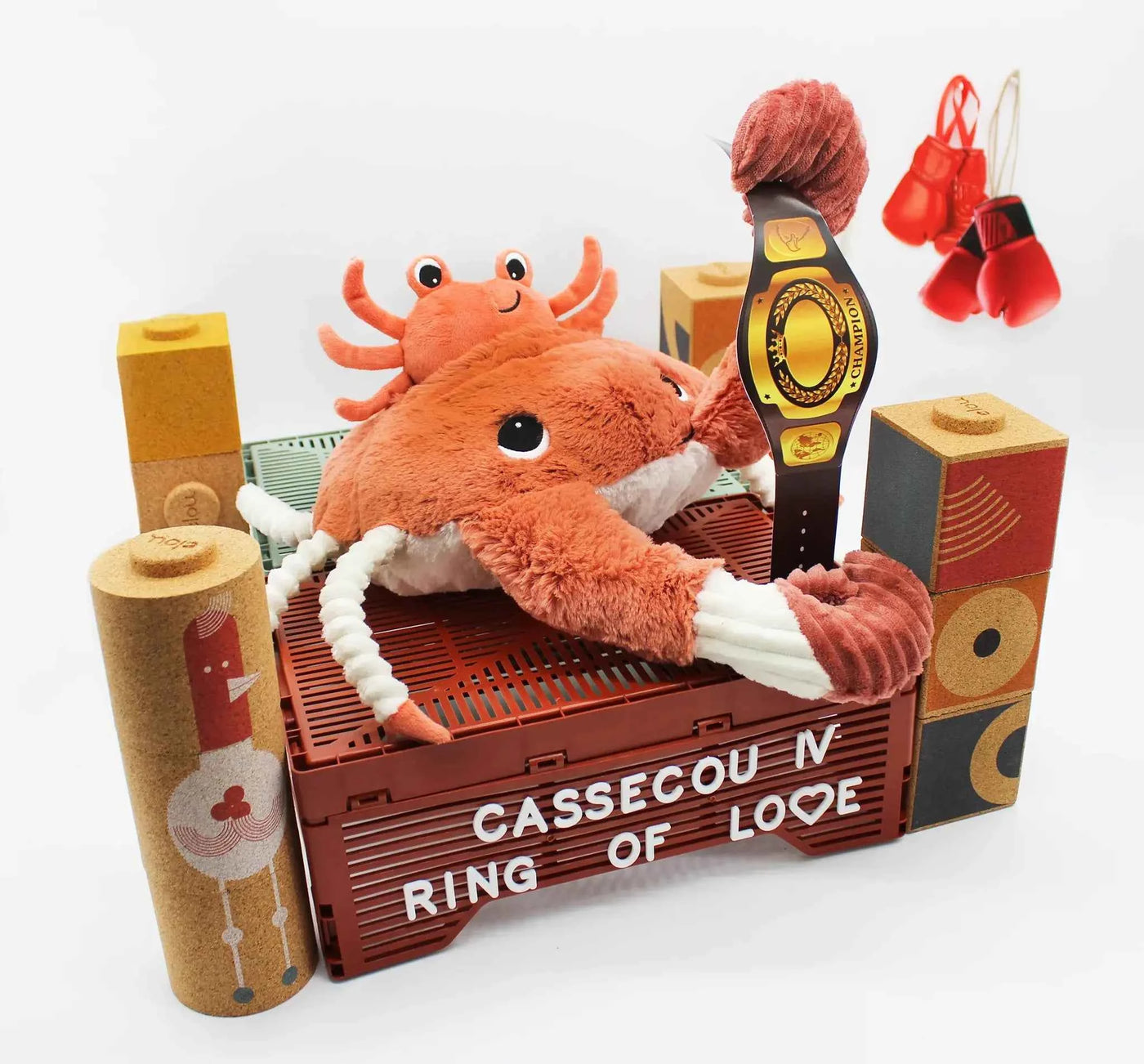 Les dÃ©glingos | Les Ptipotos - Plush Cuddly Cassecou De Krab Mother and Her Baby Terracotta