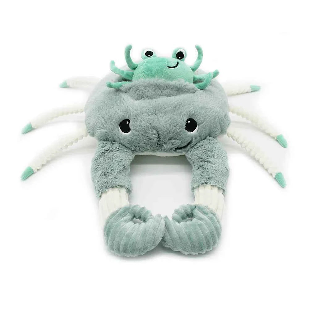 Les Déglingos | Les Ptipotos - Plush Cuddly Crinkle Crab Mother and Her Baby, Mint Green