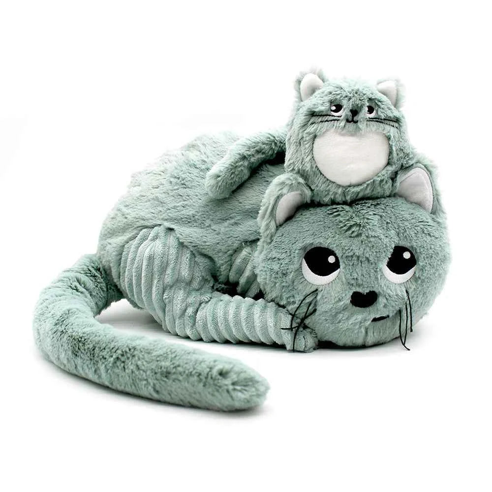Déglingos | Les Ptipotos - Plush Cuddly Miaou the Cat, Mother and Her Mint Green Baby