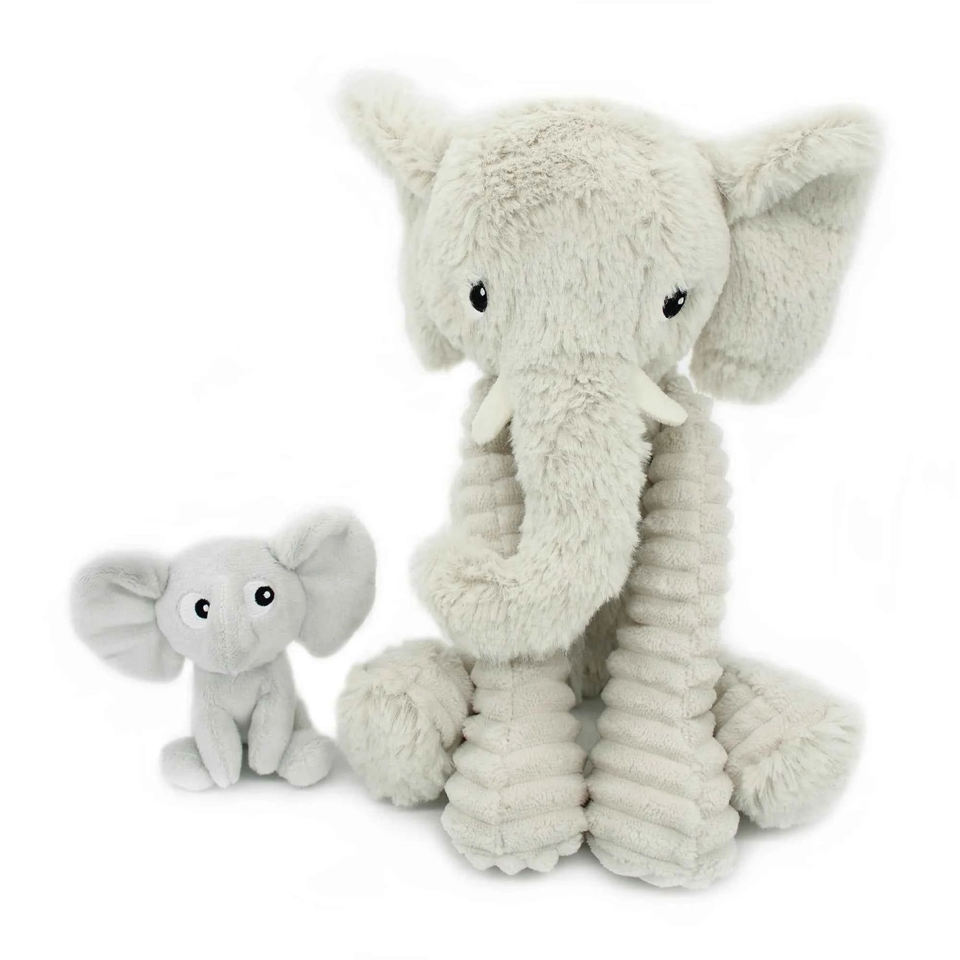 Les Déglingos | Les Ptipotos - Plush Cuddly Dimoitou Grey Elephant Mother and Her Baby