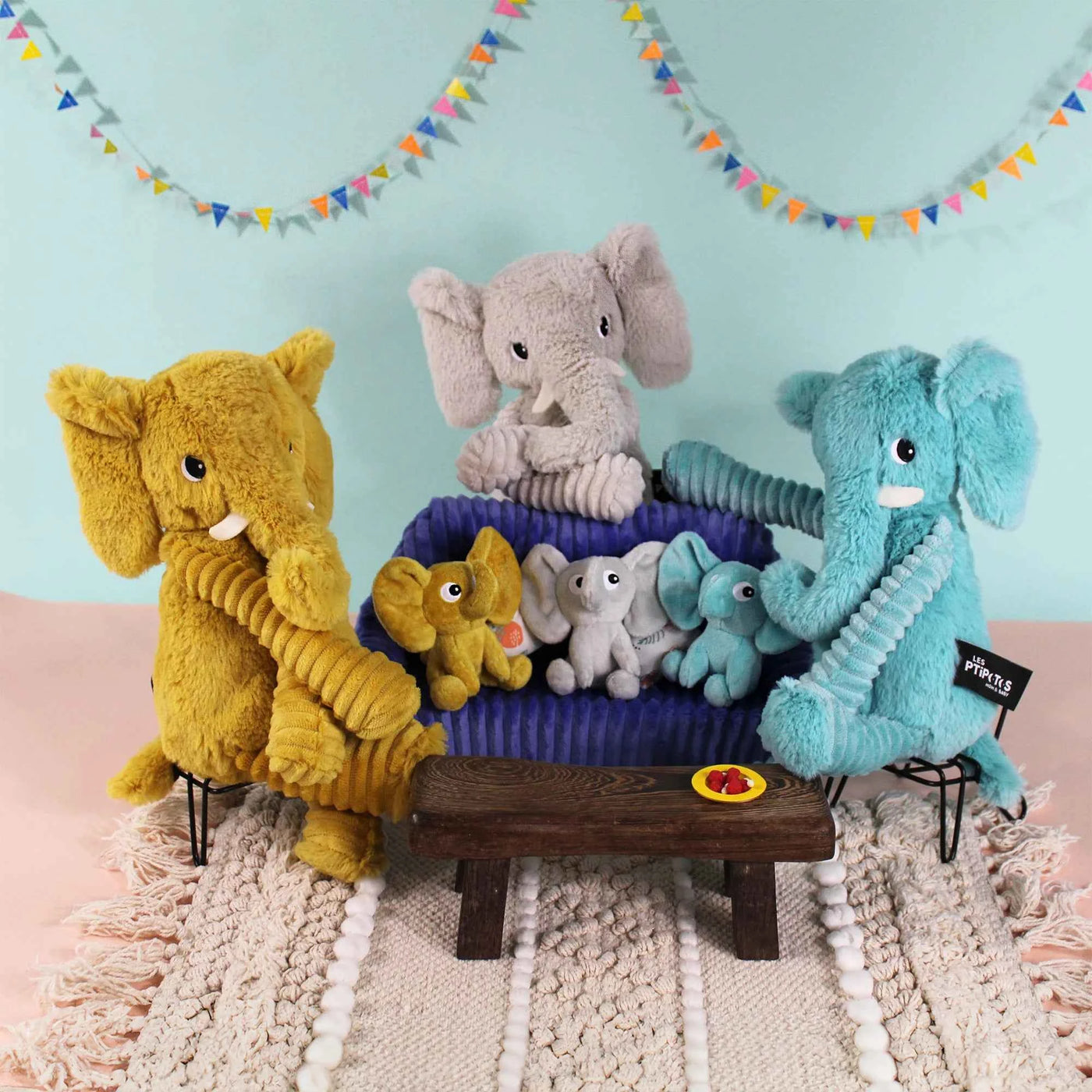 Les Déglingos | Les Ptipotos - Cuddly Plush Dimoitou Grey Elephant Mother and Her Baby