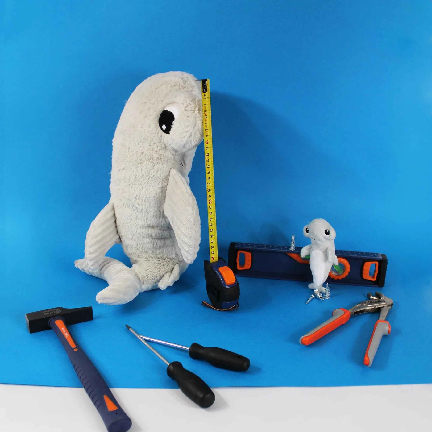 Les Déglingos | Les Ptipotos - Plush Cuddly Clou De Hammerhead Shark Mom and Her Baby Gray