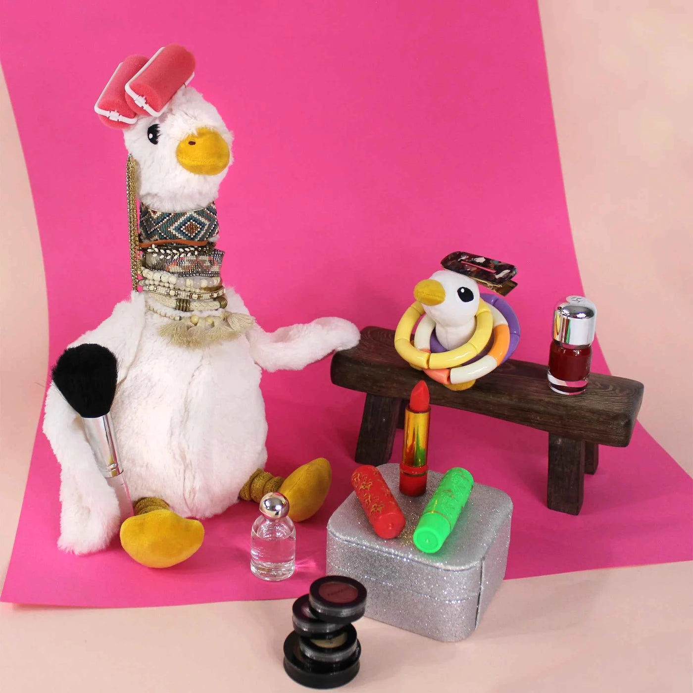 Les dÃ©glingos | Les Ptipotos - Pluche Knuffel JÃ©bongou Wit Gans Moeder En Haar Baby