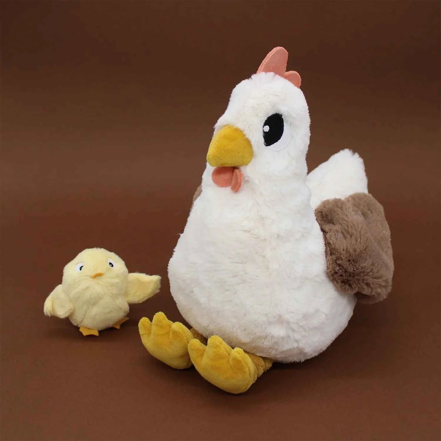 Les Déglingos | Les Ptipotos - Plush Cuddly Pioupiou White Chicken Mother and Her Baby