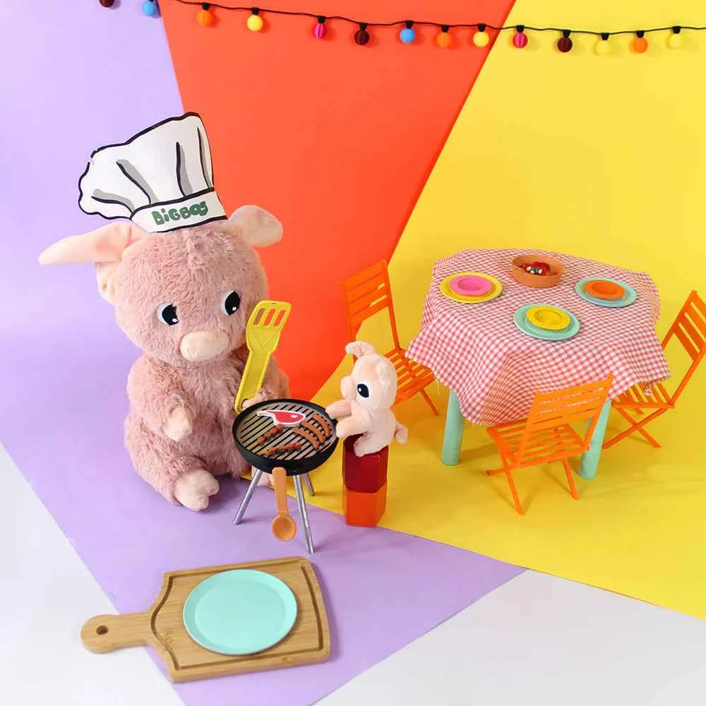 Les Déglingos | Les Ptipotos - Cuddly Plush Barbekiou Pig Mother and Her Pink Baby