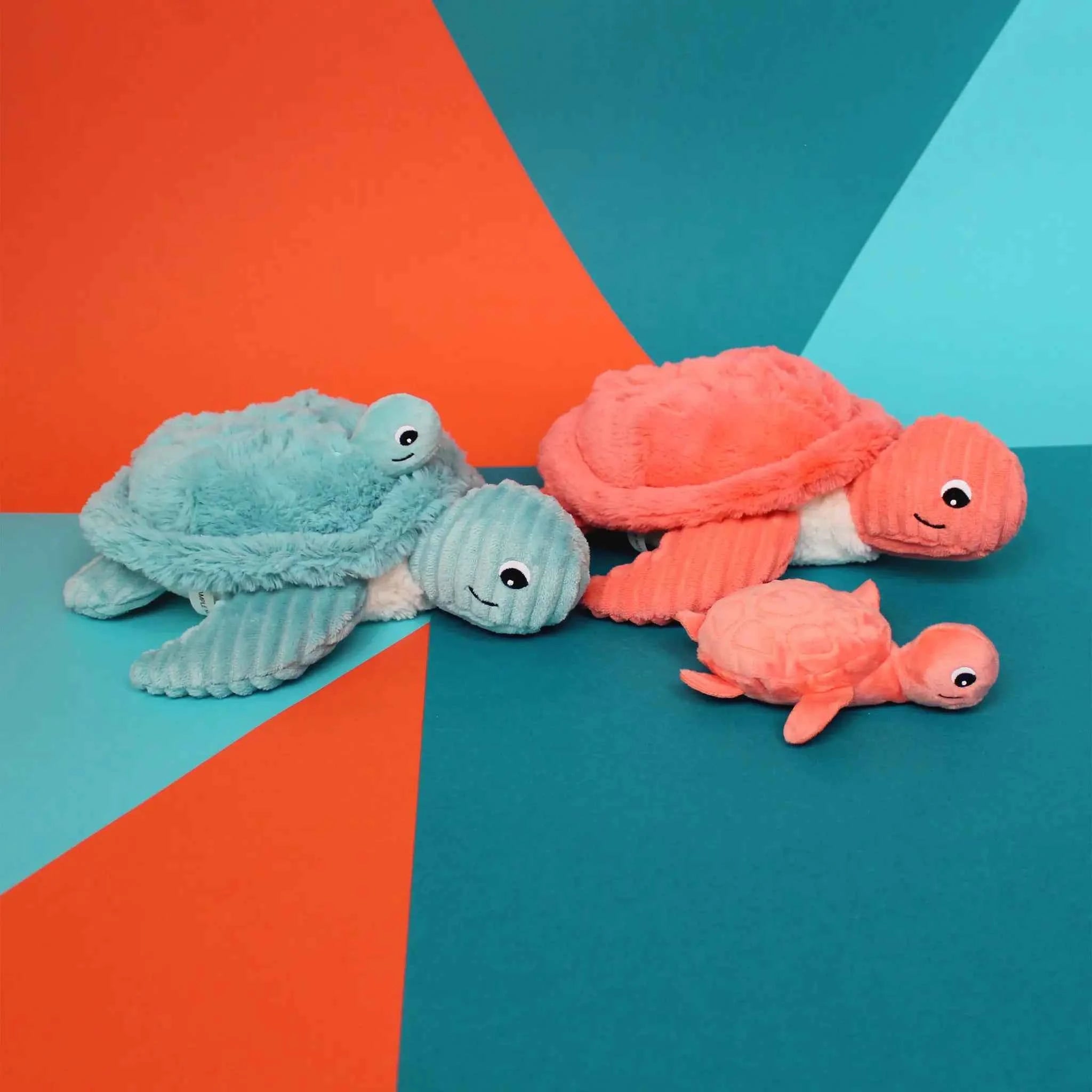Les Déglingos | Les Ptipotos - Plush Cuddly Sauvenou Turtle Mother and Her Baby Aqua Blue