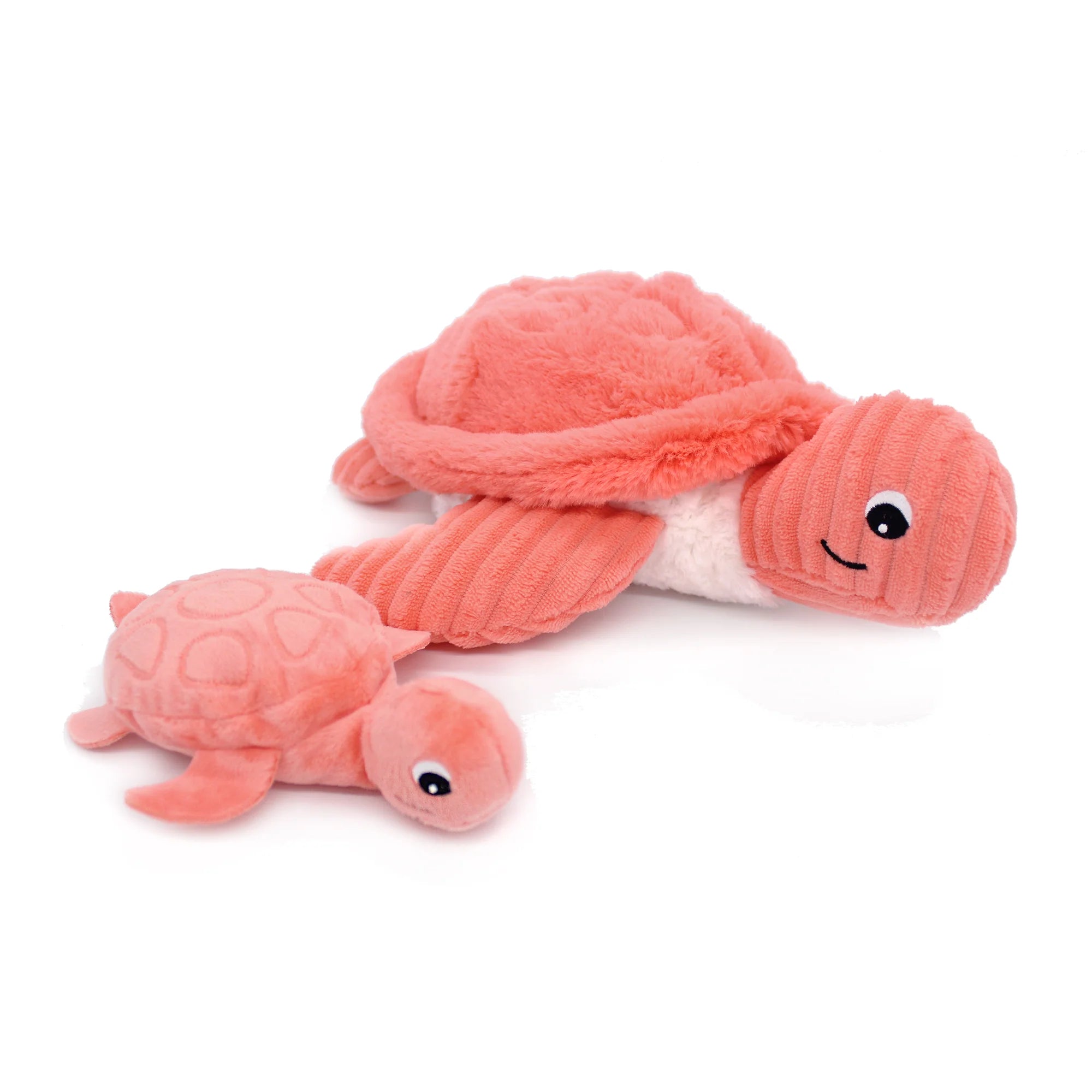 Les duéglingos | Les Ptipotos - Pluche Knuffel Sauvenou Schildpad Moeder En Haar Baby Koraal
