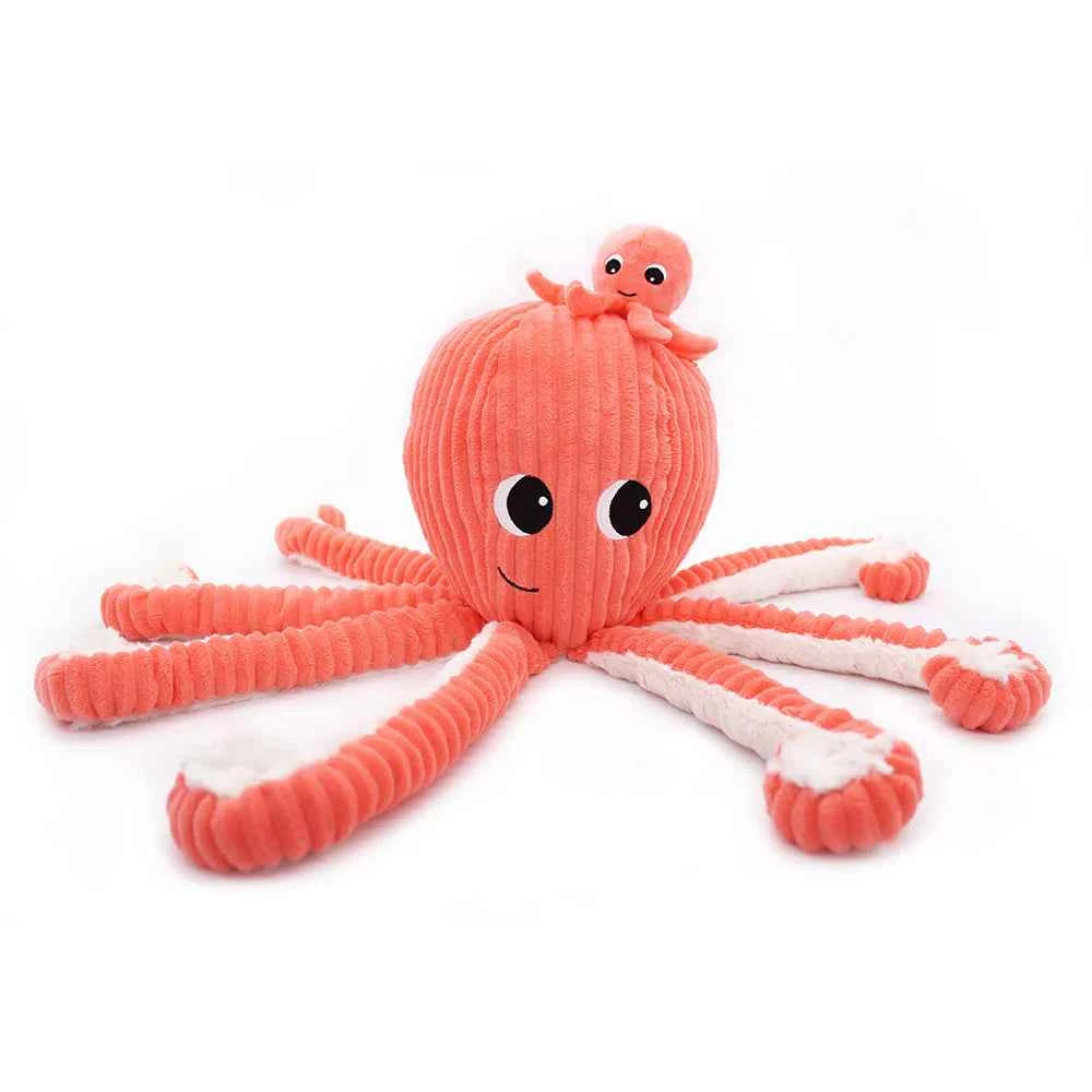 Les Déglingos | Les Ptipotos - Plush Cuddly Filou the Octopus Mom and Her Coral Baby