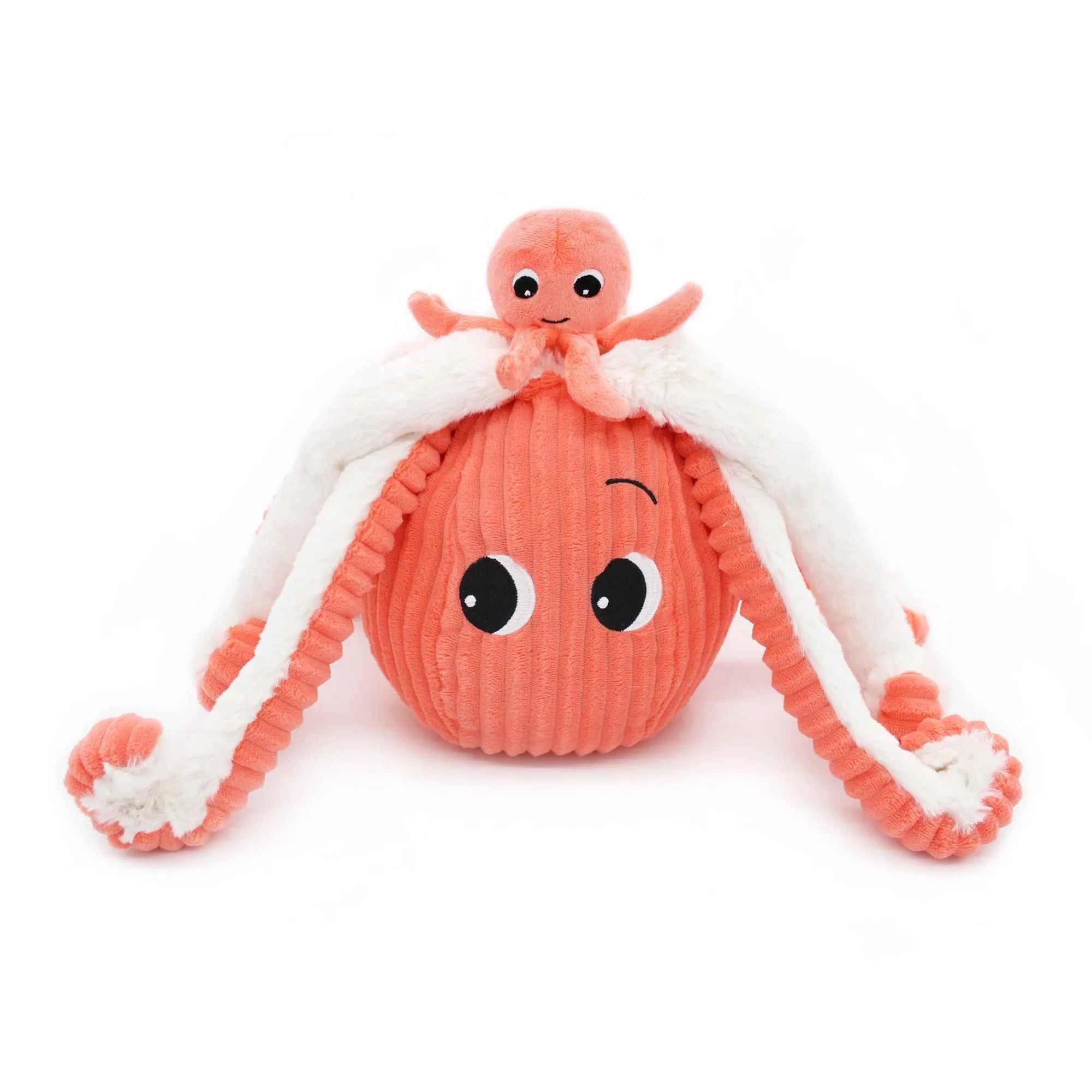 Les Déglingos | Les Ptipotos - Plush Cuddly Filou the Octopus Mom and Her Baby Coral