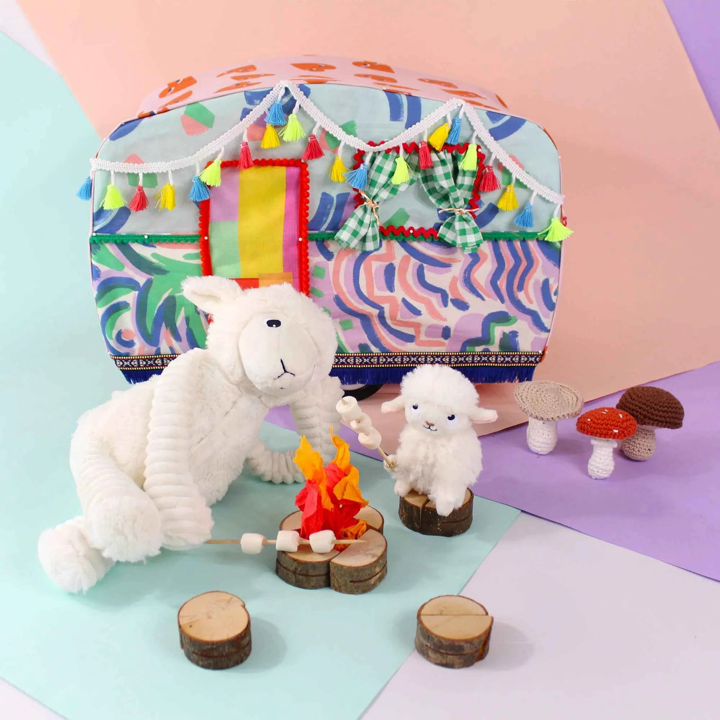Les déglingos | Les Ptipotos - Plush Cuddly Olou Sheep Mom and Her White Baby