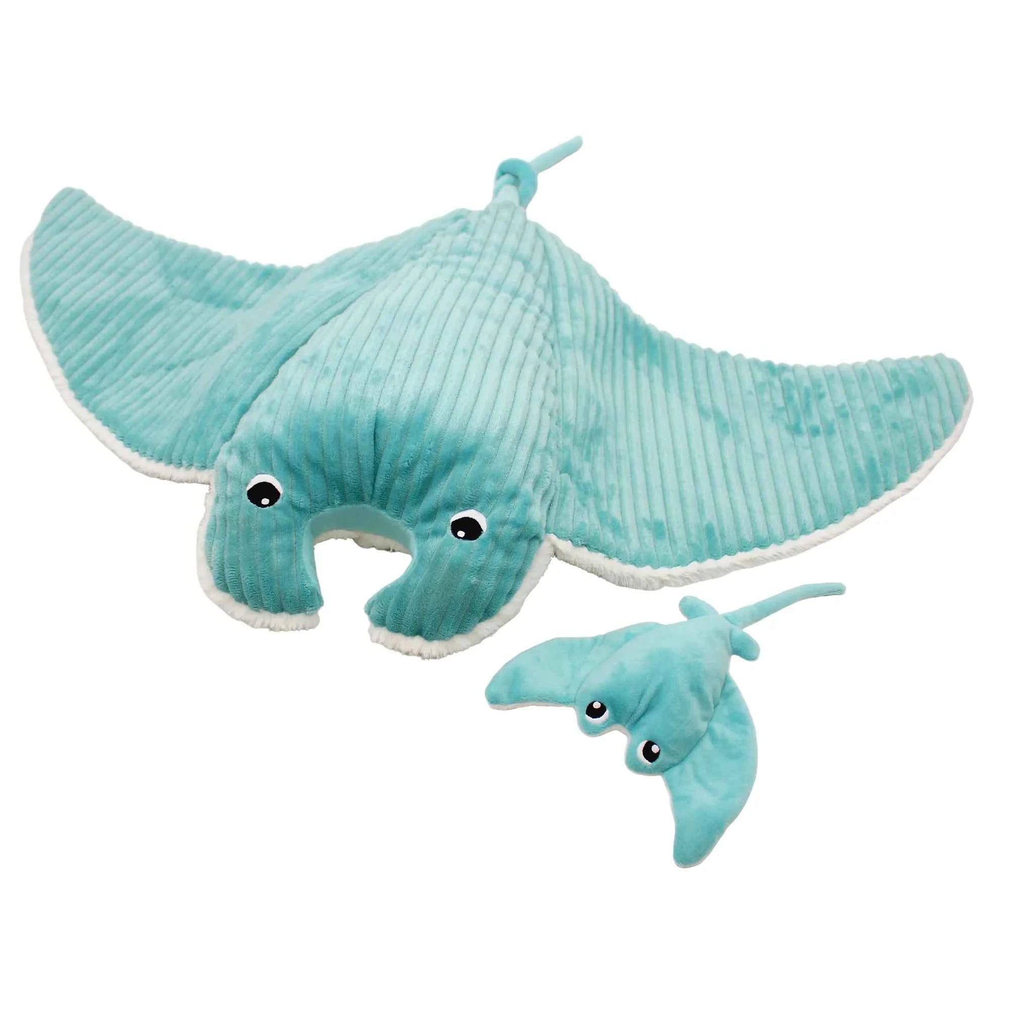 Les Déglingos | Les Ptipotos - Plush Cuddly Mantalou the Mantarog Mother and Her Baby, Aqua Blue