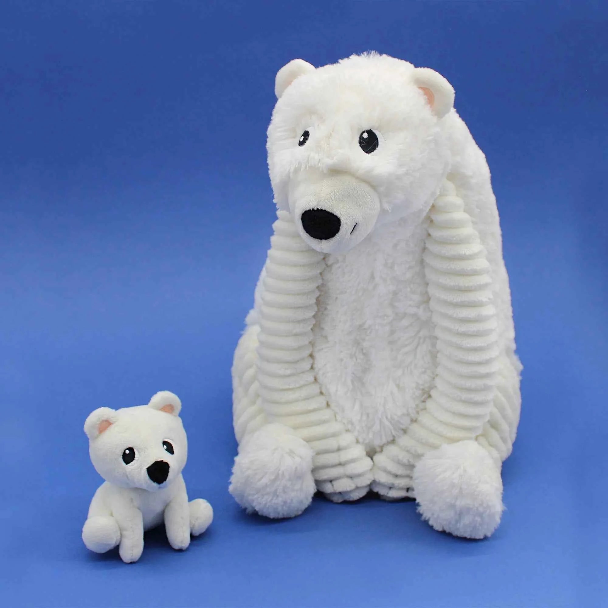 Les Déglingos | Les Ptipotos - Plush Cuddly Grobidou White Polar Bear Mother and Her Baby