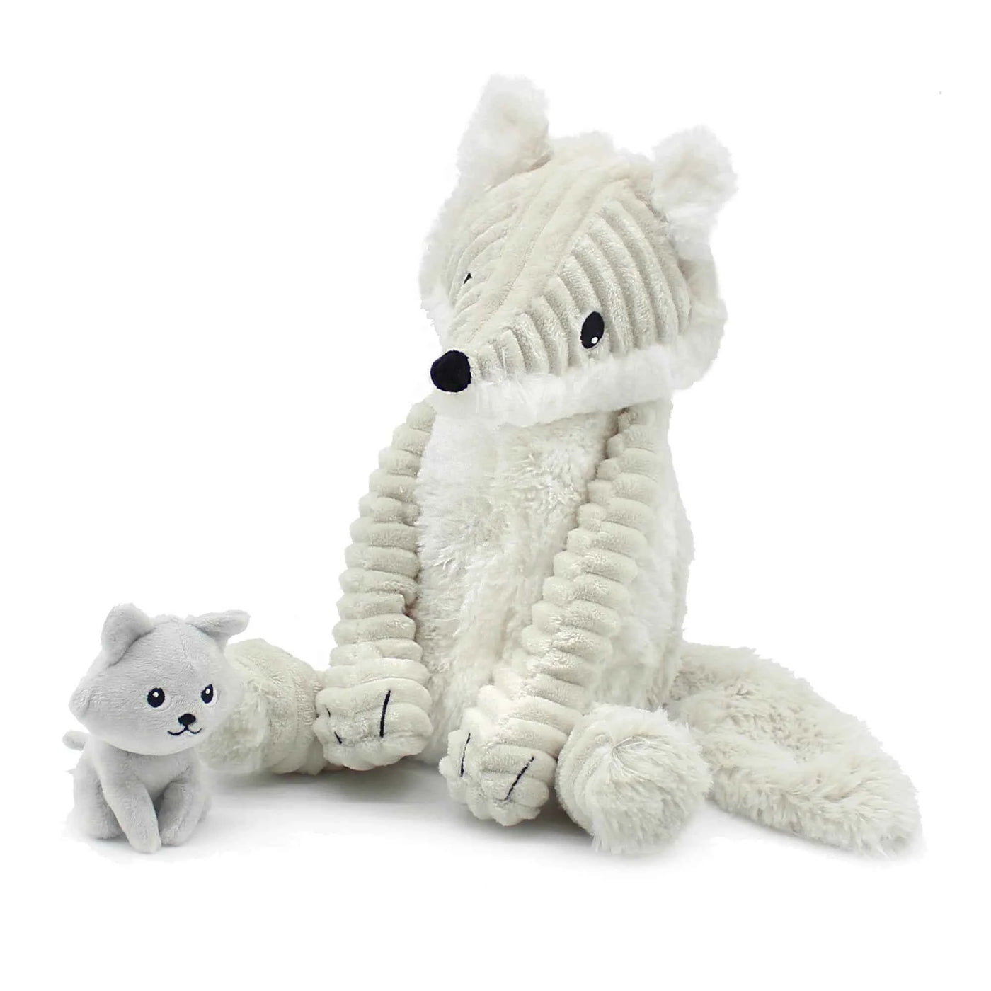 Les Déglingos | Les Ptipotos - Plush Cuddly Frimou Grey Arctic Fox Mother and Her Baby