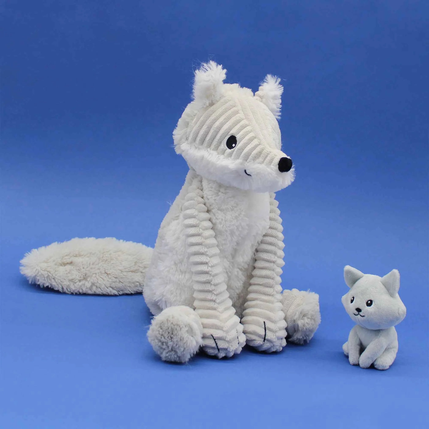 Les Déglingos | Les Ptipotos - Plush Cuddly Frimou Gray Arctic Fox Mother and Her Baby