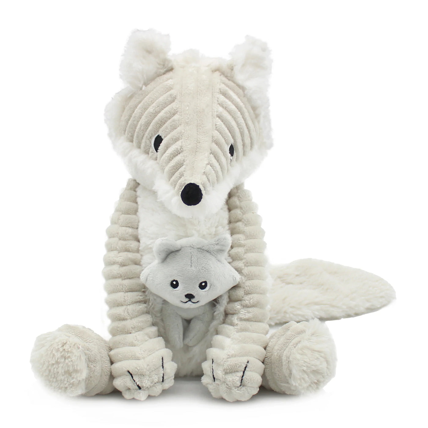 Les duéglingos | Les Ptipotos - Pluche Knuffel Frimou Grijze Poolvos Moeder En Haar Baby