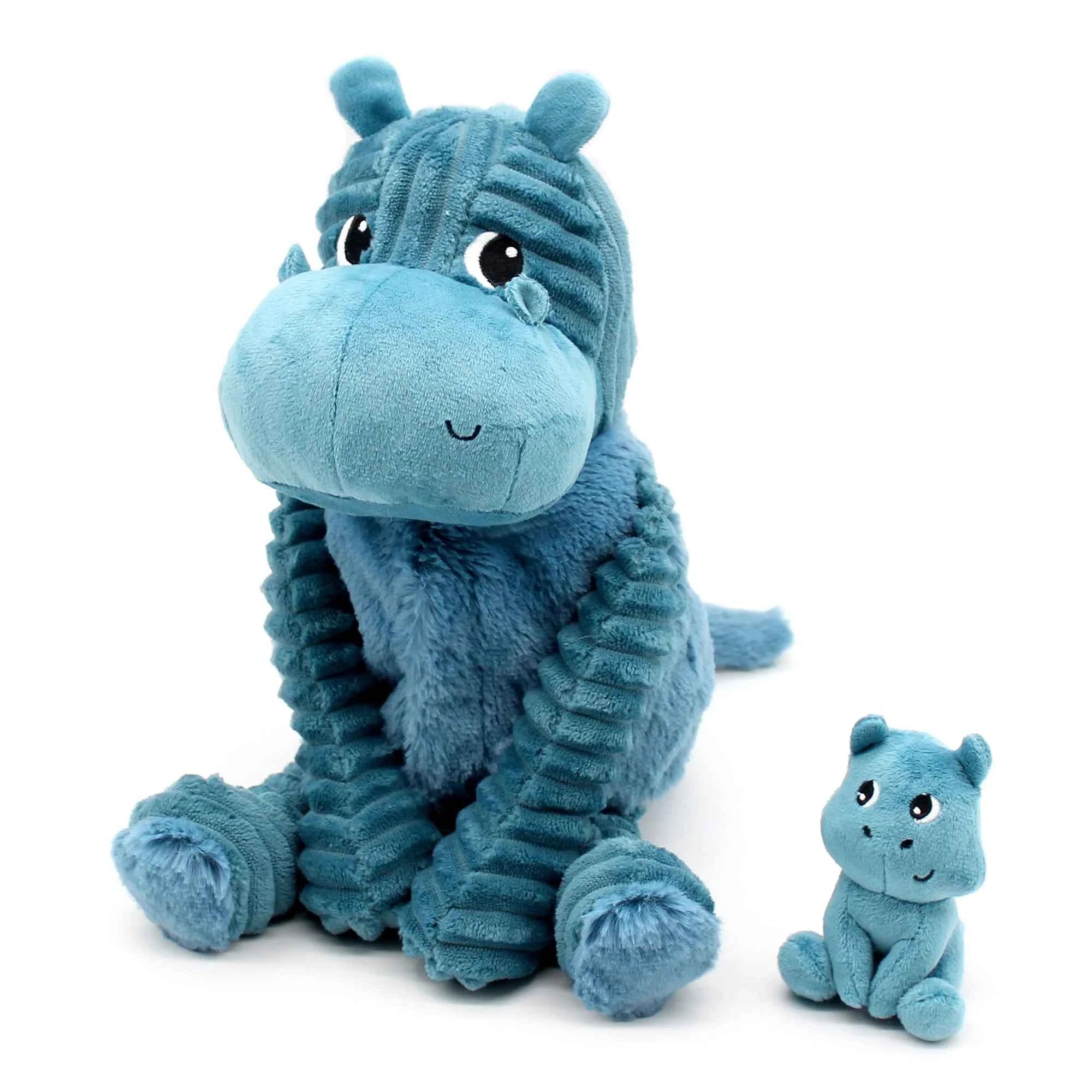 Les Déglingos | Les Ptipotos - Cuddly Plush Bibou Blue Nile Hippopotamus Mom and Her Baby