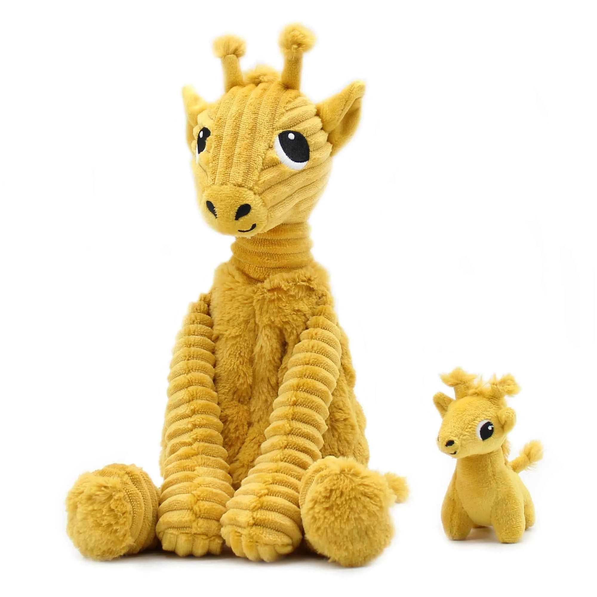 Les Déglingos | Les Ptipotos - Loncou Yellow Mustard-Colored Plush Cuddly Giraffe Mom and Her Baby