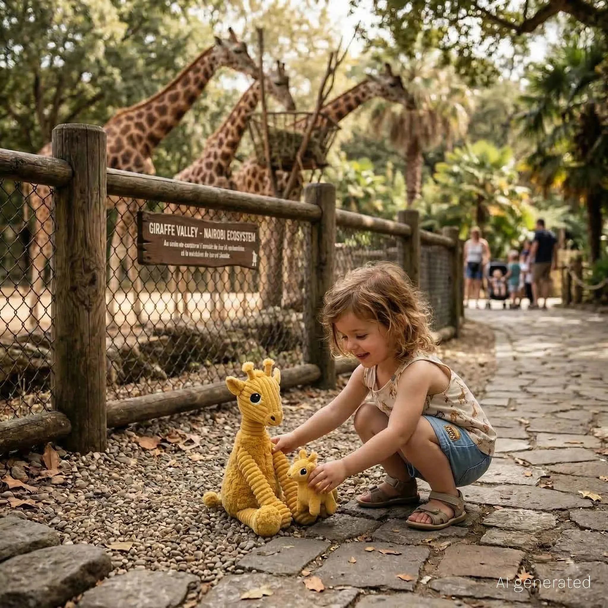 Les Déglingos | Les Ptipotos - Plush Cuddly Loncou Mustard Yellow Giraffe Mother and Her Baby