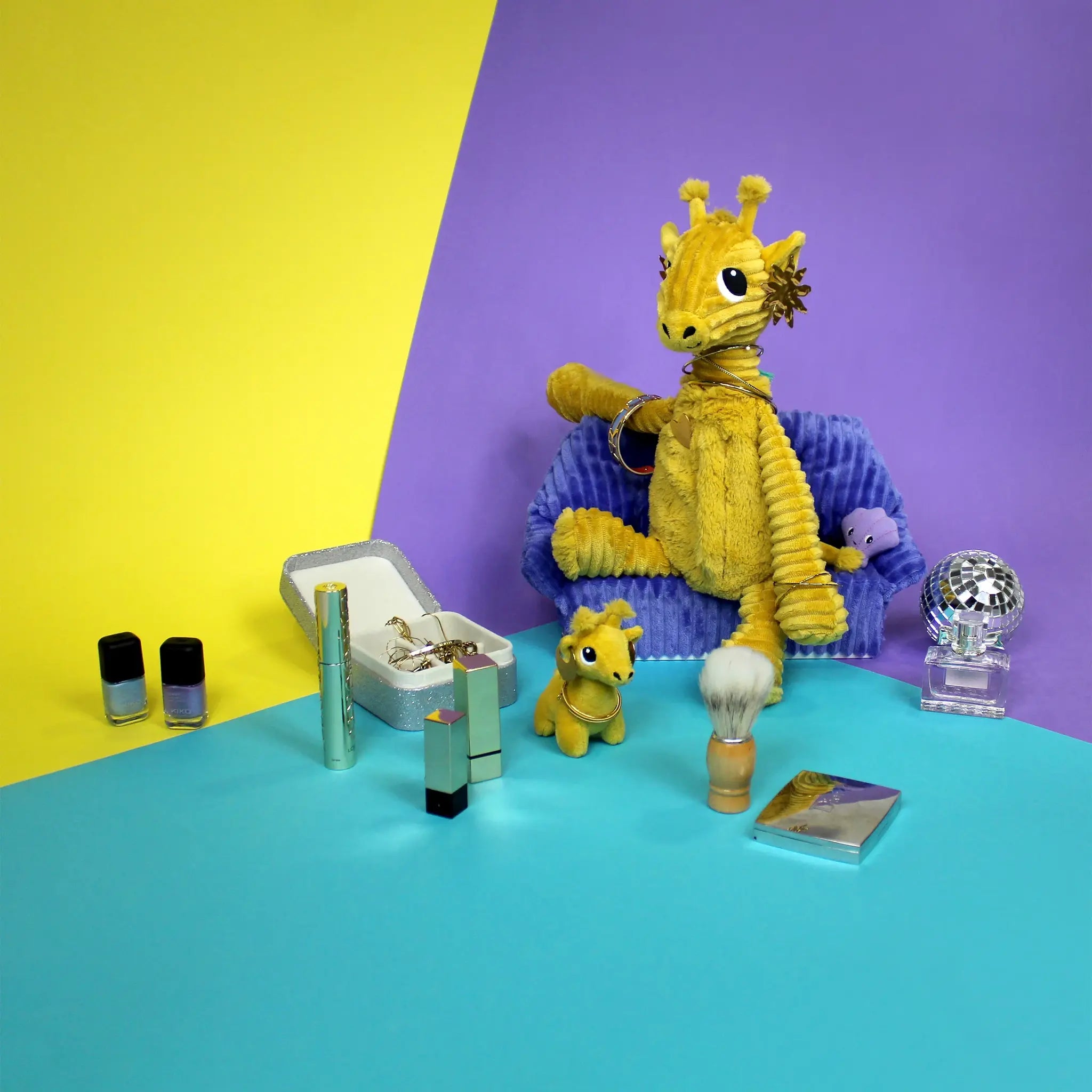 Les duéglingos | Les Ptipotos -  Pluche Knuffel Loncou Gele Mosterdkleurige Giraf Moeder En Haar Baby