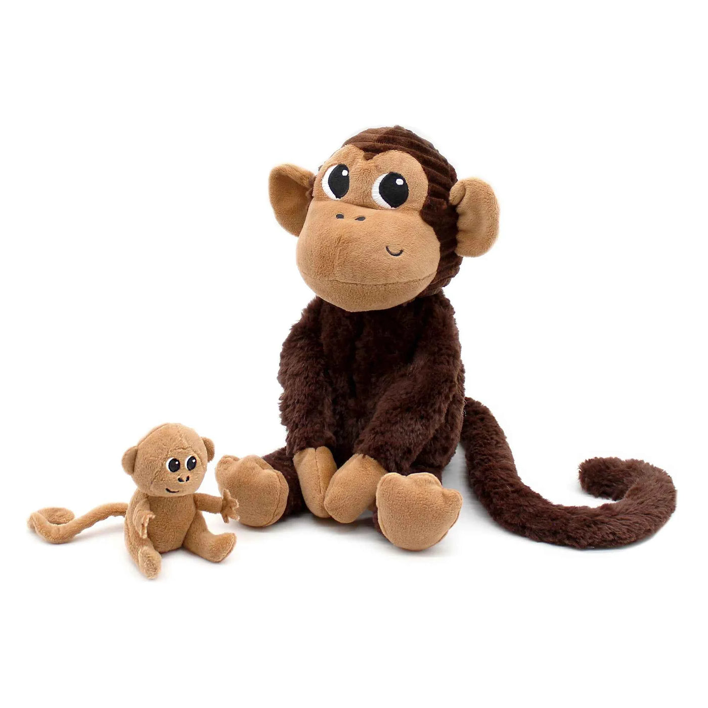 Les Déglingos | Les Ptipotos - Plush Cuddle Zazou Chocolate Brown Monkey Mother with Baby