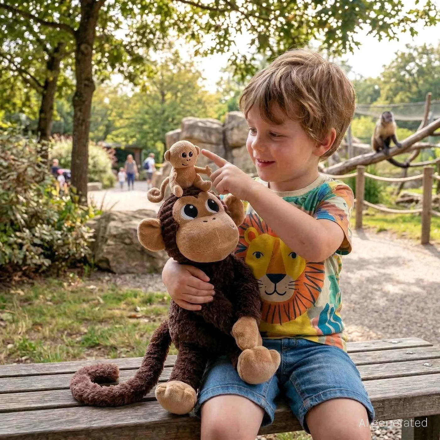 Les Déglingos | Les Ptipotos - Plush Cuddly Zazou Brown Chocolate-Colored Monkey Mother with Baby