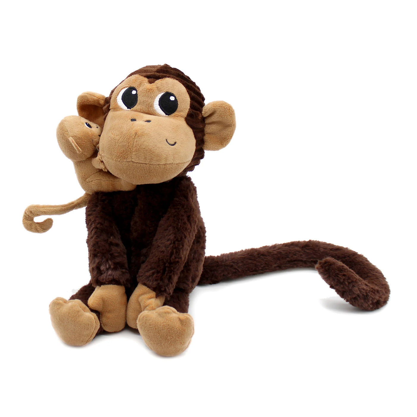 Les duéglingos | Les Ptipotos - Pluche Knuffel Zazou Bruine Chocoladekleurige Aap Moeder Met Baby